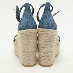 Versace Blue Denim Wedge Espadrille Ankle Sandals Size 39