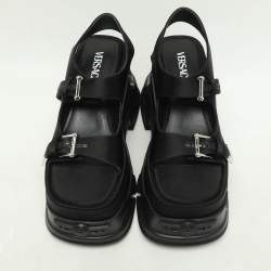 مملوكة مسبقًا Versace Black Satin Medusa Anthem Platform Slingback Sandals Size 39