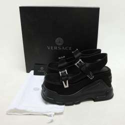 مملوكة مسبقًا Versace Black Satin Medusa Anthem Platform Slingback Sandals Size 39