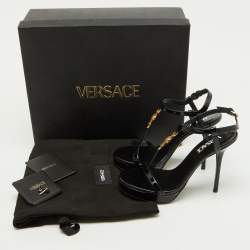 Versace Black Patent Leather Medusa'95 Platform T-Strap Sandals Size 37.5