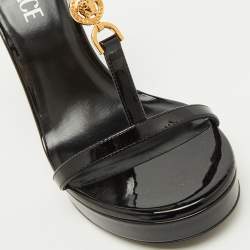 Versace Black Patent Leather Medusa'95 Platform T-Strap Sandals Size 37.5