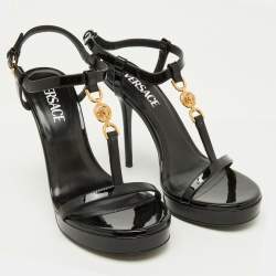 Versace Black Patent Leather Medusa'95 Platform T-Strap Sandals Size 37.5