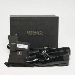 Versace Black Patent Leather Gianni Ribbon Ballet Flats Size 37