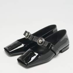 Versace Black Patent Leather Gianni Ribbon Ballet Flats Size 37
