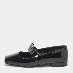 Versace Black Patent Leather Gianni Ribbon Ballet Flats Size 37