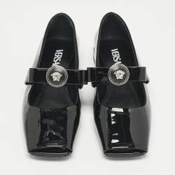 Versace Black Patent Leather Gianni Ribbon Ballet Flats Size 37