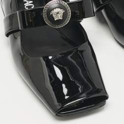 Versace Black Patent Leather Gianni Ribbon Ballet Flats Size 37