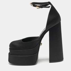 Versace Black Satin Medusa Aevitas Double Platform Pumps Size 39