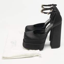 Versace Black Satin Medusa Aevitas Double Platform Pumps Size 39