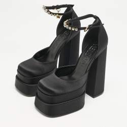 Versace Black Satin Medusa Aevitas Double Platform Pumps Size 39