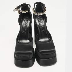 Versace Black Satin Medusa Aevitas Double Platform Pumps Size 39