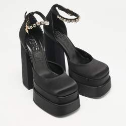 Versace Black Satin Medusa Aevitas Double Platform Pumps Size 39