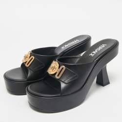 Versace Black Leather Medusa Biggie Mules Size 38
