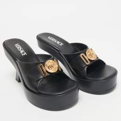 Versace Black Leather Medusa Biggie Mules Size 38