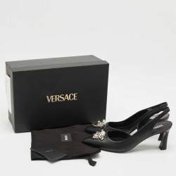 Versace Black Leather Medusa Slingback Pumps Size 39