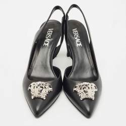 Versace Black Leather Medusa Slingback Pumps Size 39