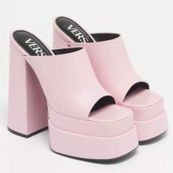 Pre Owned Versace Pink Leather Double Platform Mules Size 39
