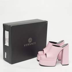 Pre Owned Versace Pink Leather Double Platform Mules Size 39