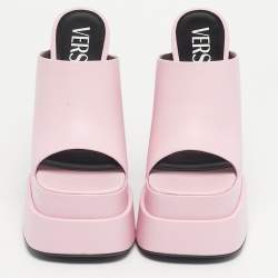 Pre Owned Versace Pink Leather Double Platform Mules Size 39