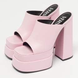 Pre Owned Versace Pink Leather Double Platform Mules Size 39