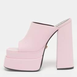 Pre Owned Versace Pink Leather Double Platform Mules Size 39