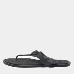 Pre Owned Versace Black Rubber Medusa Thong Flat Slide Size 38.5