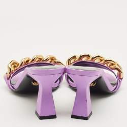 Pre Owned Versace Purple Leather Medusa Chain Slide Sandals Size 37