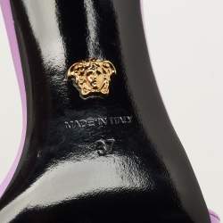 Pre Owned Versace Purple Leather Medusa Chain Slide Sandals Size 37