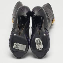 مملوكة مسبقًا بوت فيرساتشي منتصف الساق مفتوح الأصابع ميدوسا جلد أسود مقاس 39