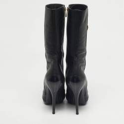 مملوكة مسبقًا بوت فيرساتشي منتصف الساق مفتوح الأصابع ميدوسا جلد أسود مقاس 39