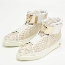 Pre Owned Versace White Leather Studded Medusa High Top Sneakers Size 41