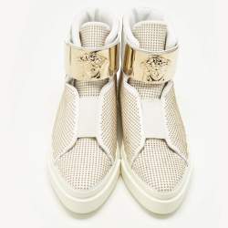 Pre Owned Versace White Leather Studded Medusa High Top Sneakers Size 41