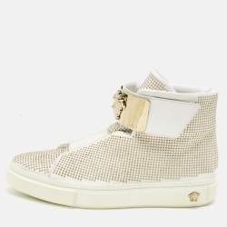 Pre Owned Versace White Leather Studded Medusa High Top Sneakers Size 41