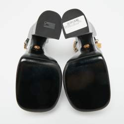 Pre Owned Versace Metallic Silver Lurex Fabric Medusa Aevitas Double Platform Pumps Size 36