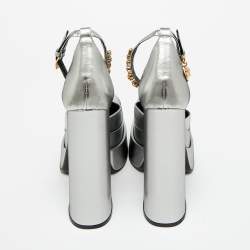 Pre Owned Versace Metallic Silver Lurex Fabric Medusa Aevitas Double Platform Pumps Size 36