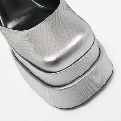 Pre Owned Versace Metallic Silver Lurex Fabric Medusa Aevitas Double Platform Pumps Size 36