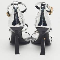 مملوكة مسبقًا Versace Silver Leather Safety Pin Ankle Strap Sandals Size 39