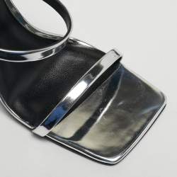 مملوكة مسبقًا Versace Silver Leather Safety Pin Ankle Strap Sandals Size 39