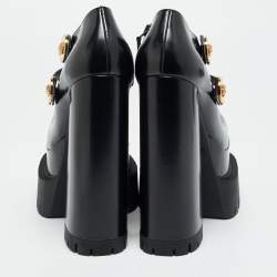 مملوكة مسبقًا حذاء كعب عالي فيرساتشي ميدوسا أفايتاس جلد أسود بنعل سميك مقاس 39