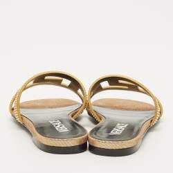 Pre Owned حذاء فلات فيرساتشي سهل الإرتداء سويدي أسود/ ذهبي مرصع بالكريستالات غريكا مقاس 35