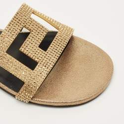 Pre Owned حذاء فلات فيرساتشي سهل الإرتداء سويدي أسود/ ذهبي مرصع بالكريستالات غريكا مقاس 35