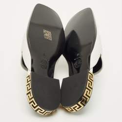 Pre Owned Versace La Medusa Size 37 White Leather Square Toe Flat Mules