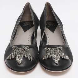 Pre Owned Versace Size 39 Black Leather and Mesh Embellished Ballet Flats