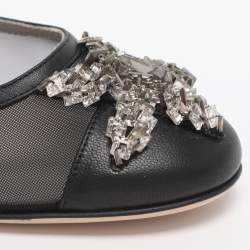 Pre Owned Versace Size 39 Black Leather and Mesh Embellished Ballet Flats