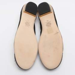 Pre Owned Versace Size 39 Black Leather and Mesh Embellished Ballet Flats