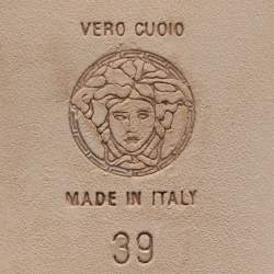 Pre Owned Versace Size 39 Black Leather and Mesh Embellished Ballet Flats