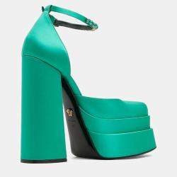 مملوكة مسبقًا Versace Medusa Aevitas Green Satin Platform Pumps 41