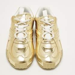 Pre Owned Versace Galaxia Size 37 Gold Leather Low Top Sneakers