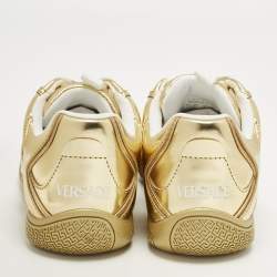 Pre Owned Versace Galaxia Size 37 Gold Leather Low Top Sneakers