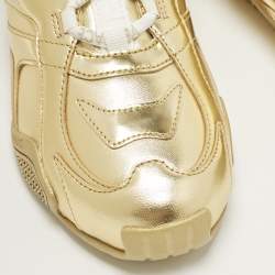 Pre Owned Versace Galaxia Size 37 Gold Leather Low Top Sneakers